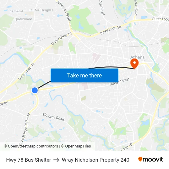 Hwy 78 Bus Shelter to Wray-Nicholson Property 240 map