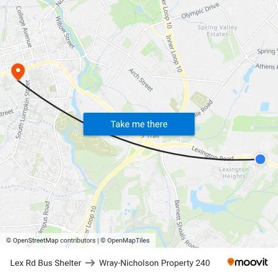 Lex Rd Bus Shelter to Wray-Nicholson Property 240 map