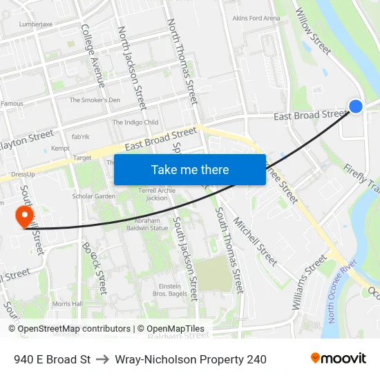 940 E Broad St to Wray-Nicholson Property 240 map