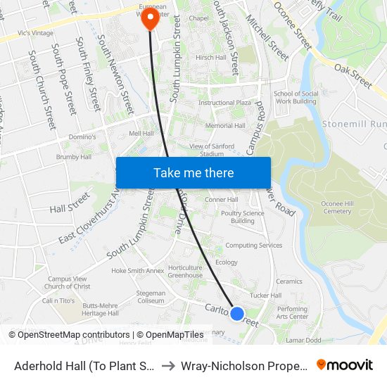 Aderhold Hall (To Plant Science) to Wray-Nicholson Property 240 map