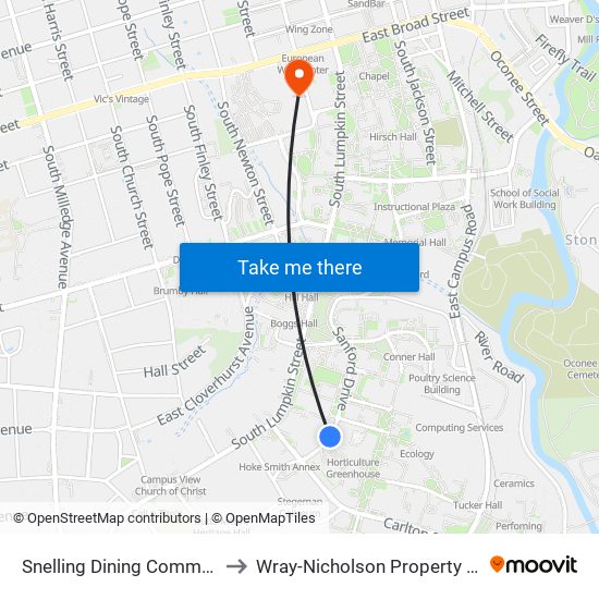 Snelling Dining Commons to Wray-Nicholson Property 240 map