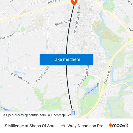 S Milledge at Shops Of South Athens Ob to Wray-Nicholson Property 240 map