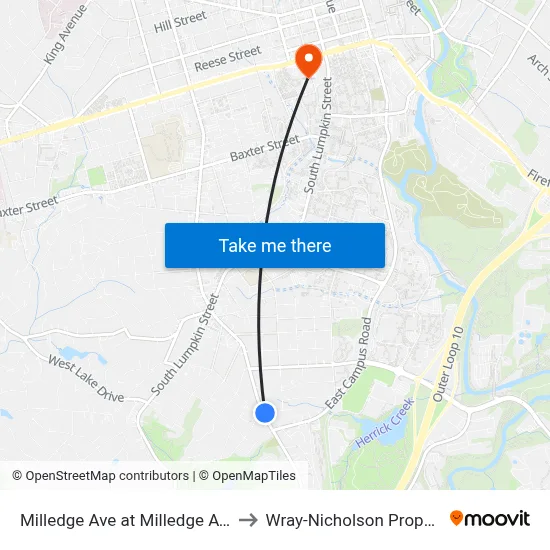 Milledge Ave at Milledge Ave Ext Ib to Wray-Nicholson Property 240 map