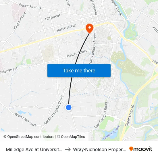 Milledge Ave at University Dr Ib to Wray-Nicholson Property 240 map