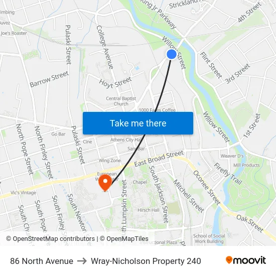 86 North Avenue to Wray-Nicholson Property 240 map