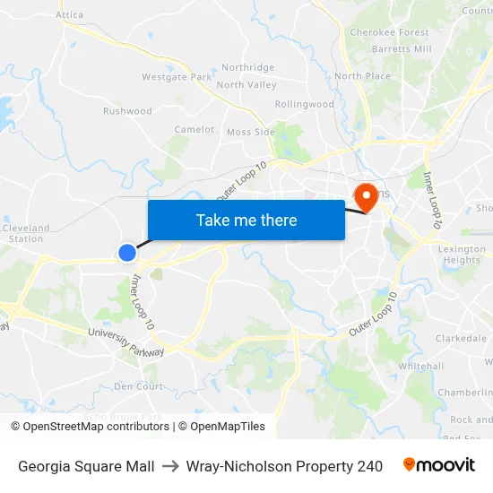 Georgia Square Mall to Wray-Nicholson Property 240 map