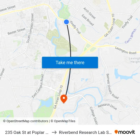 235 Oak St at Poplar St Ib to Riverbend Research Lab South map
