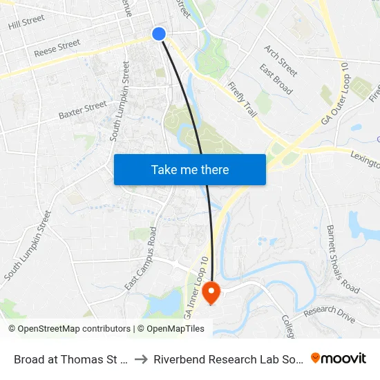 Broad at Thomas St Ob to Riverbend Research Lab South map