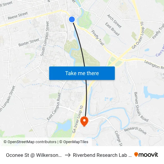 Oconee St @ Wilkerson St Ob to Riverbend Research Lab South map