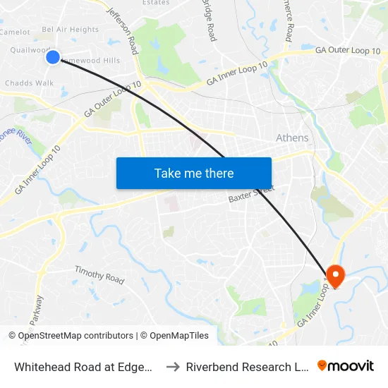 Whitehead Road at Edgewood Drive to Riverbend Research Lab South map