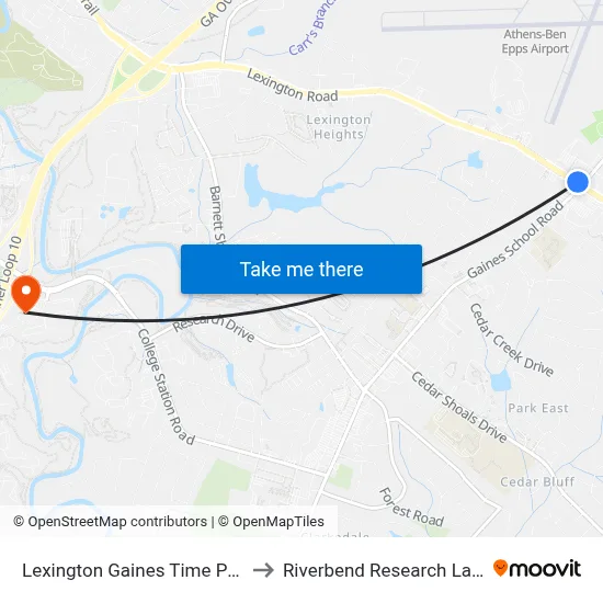 Lexington Gaines Time Point Only to Riverbend Research Lab South map
