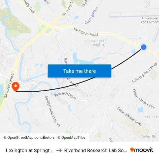 Lexington at Springtree to Riverbend Research Lab South map
