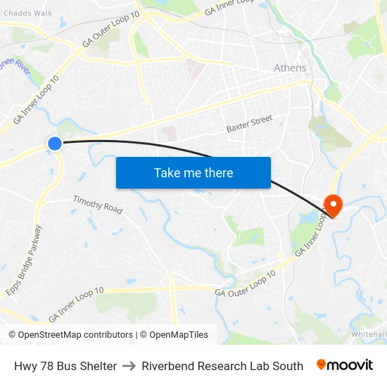 Hwy 78 Bus Shelter to Riverbend Research Lab South map