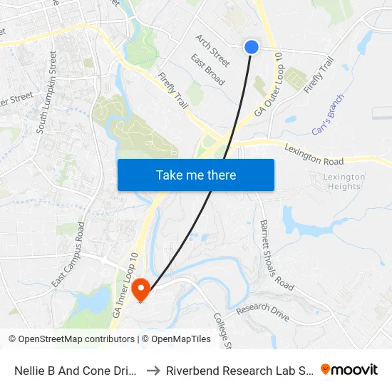 Nellie B And Cone Drive Ib to Riverbend Research Lab South map