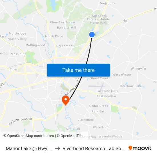 Manor Lake @ Hwy 29 to Riverbend Research Lab South map