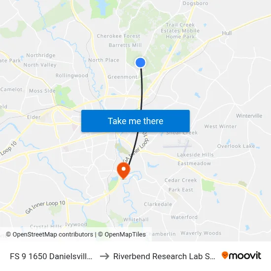 FS 9 1650 Danielsville Rd to Riverbend Research Lab South map