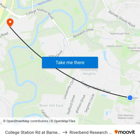 College Station Rd at Barnett Shoals Rd to Riverbend Research Lab South map