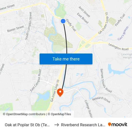 Oak at Poplar St Ob (Temporary) to Riverbend Research Lab South map