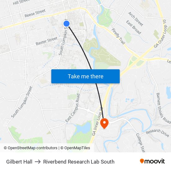 Gilbert Hall to Riverbend Research Lab South map