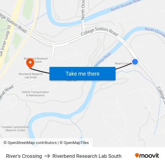 River's Crossing to Riverbend Research Lab South map