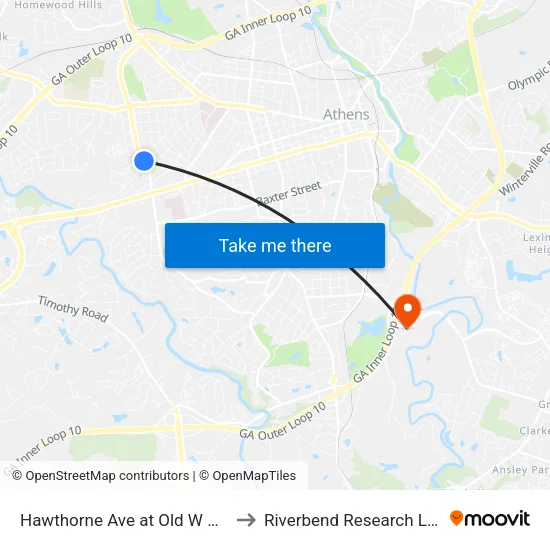 Hawthorne Ave at Old W Broad St Ib to Riverbend Research Lab South map