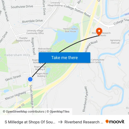 S Milledge at Shops Of South Athens Ob to Riverbend Research Lab South map