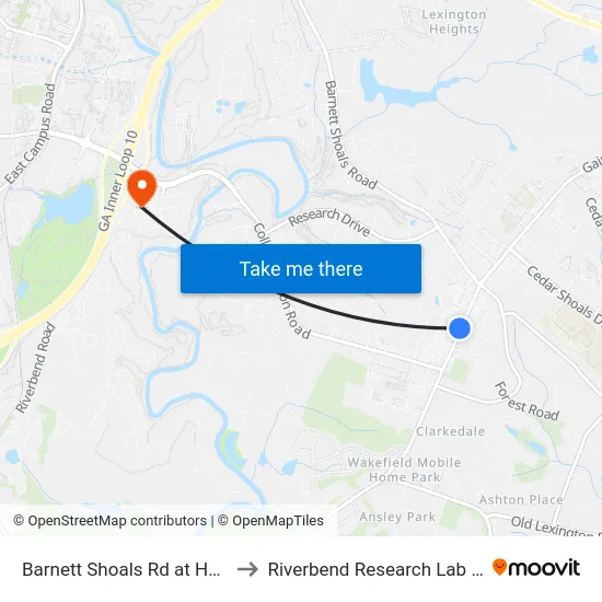Barnett Shoals Rd at Habachi to Riverbend Research Lab South map