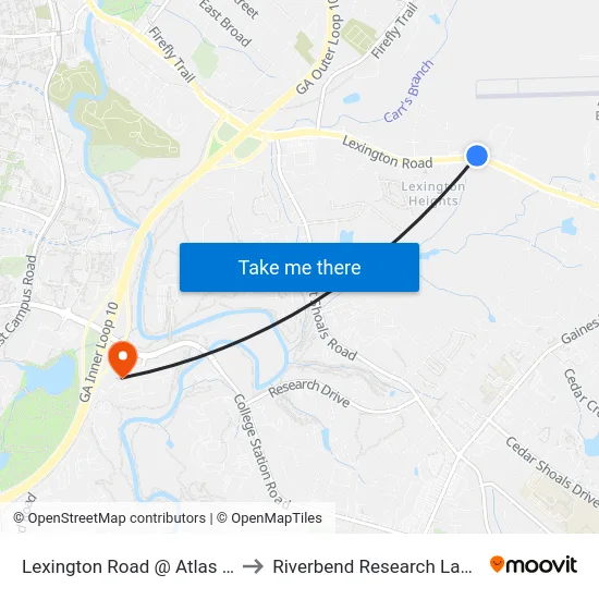 Lexington Road @ Atlas Way Ib to Riverbend Research Lab South map