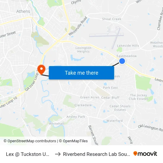 Lex @ Tuckston Umc to Riverbend Research Lab South map