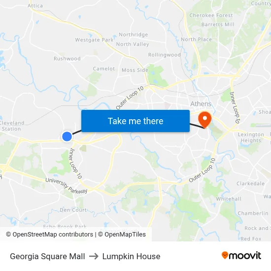Georgia Square Mall to Lumpkin House map