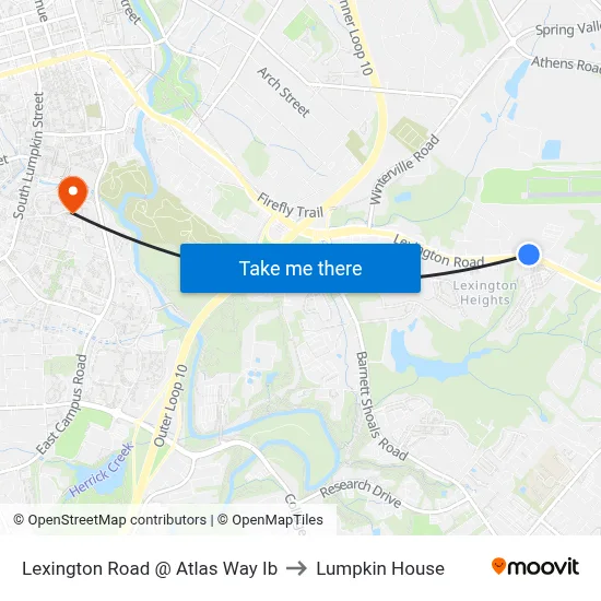 Lexington Road @ Atlas Way Ib to Lumpkin House map