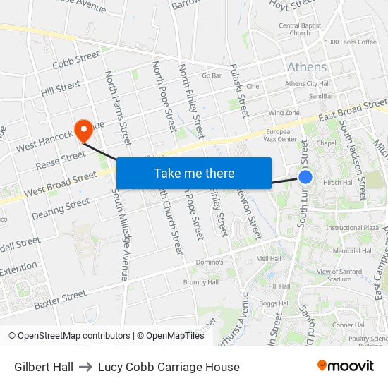 Gilbert Hall to Lucy Cobb Carriage House map