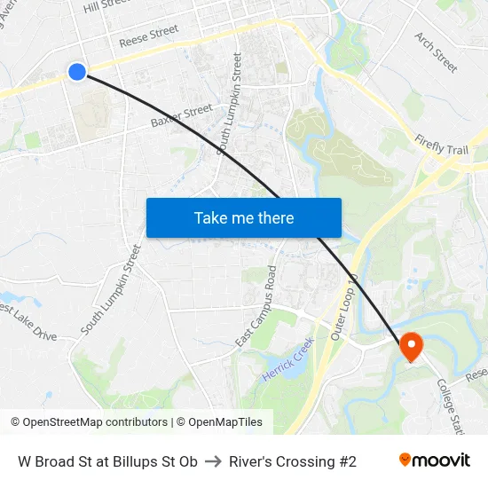 W Broad St at Billups St Ob to River's Crossing #2 map