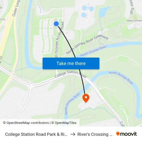 College Station Road Park & Ride to River's Crossing #2 map