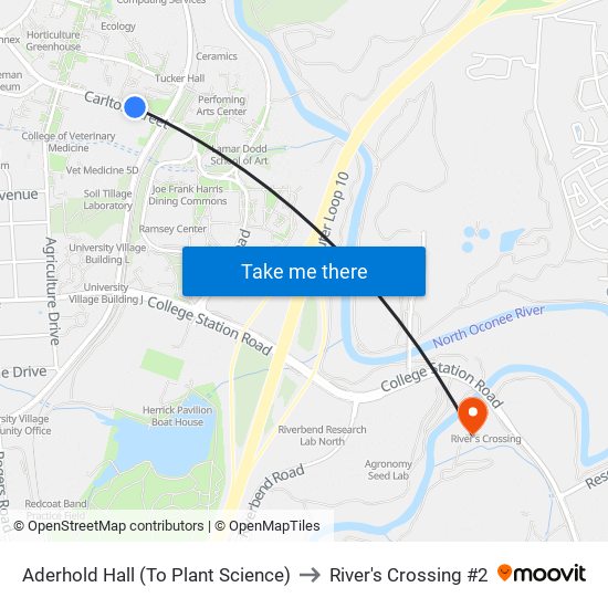 Aderhold Hall (To Plant Science) to River's Crossing #2 map