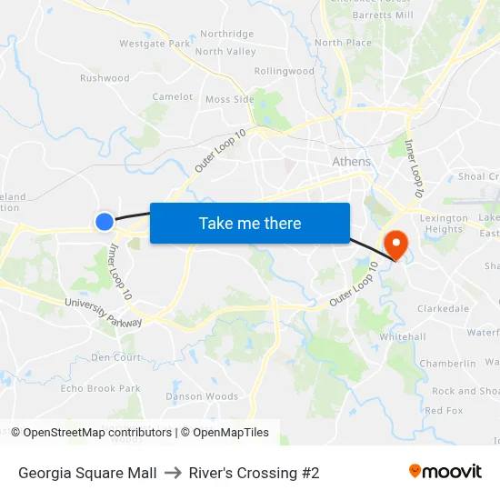 Georgia Square Mall to River's Crossing #2 map