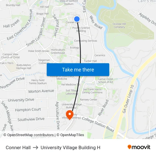 Conner Hall to University Village Building H map
