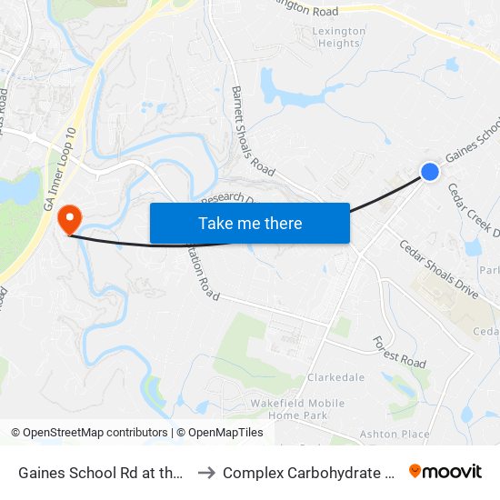 Gaines School Rd at the Pointe Apts Ib to Complex Carbohydrate Research Center map