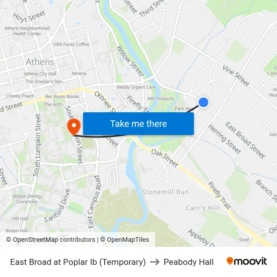 East Broad at Poplar Ib (Temporary) to Peabody Hall map