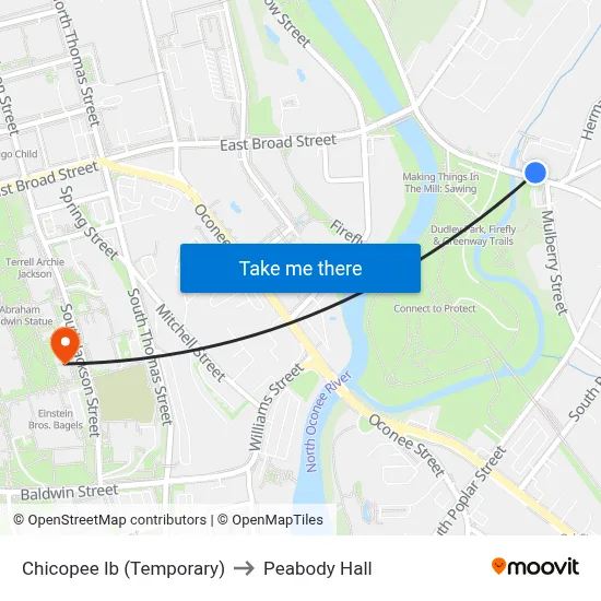 Chicopee Ib (Temporary) to Peabody Hall map