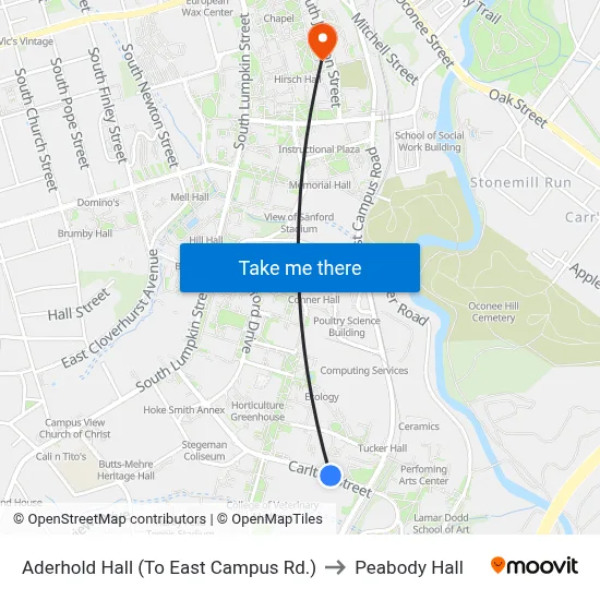 Aderhold Hall (To East Campus Rd.) to Peabody Hall map