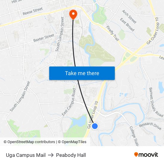 Uga Campus Mail to Peabody Hall map