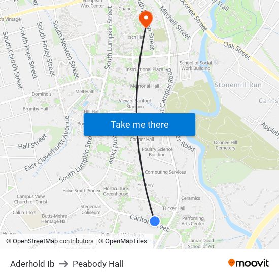 Aderhold Ib to Peabody Hall map