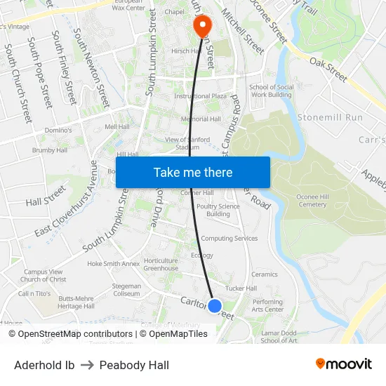 Aderhold Ib to Peabody Hall map