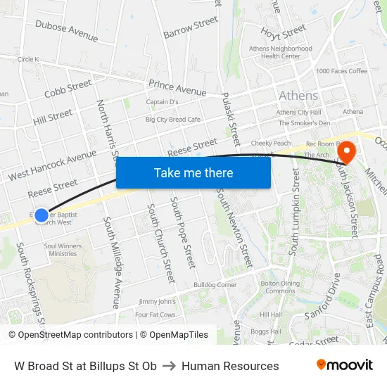 W Broad St at Billups St Ob to Human Resources map