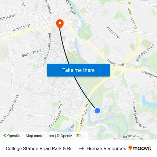 College Station Road Park & Ride to Human Resources map