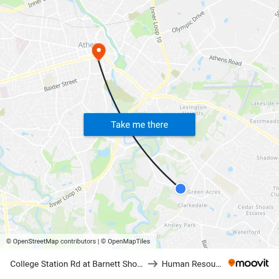 College Station Rd at Barnett Shoals Rd to Human Resources map