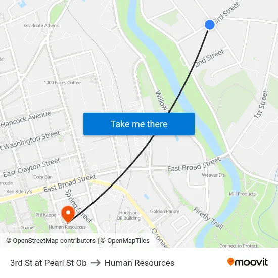 3rd St at Pearl St Ob to Human Resources map