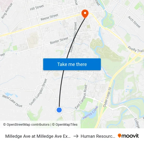 Milledge Ave at Milledge Ave Ext Ib to Human Resources map