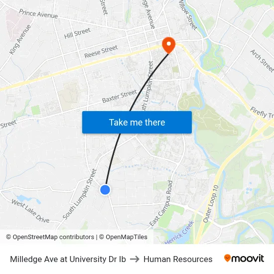 Milledge Ave at University Dr Ib to Human Resources map